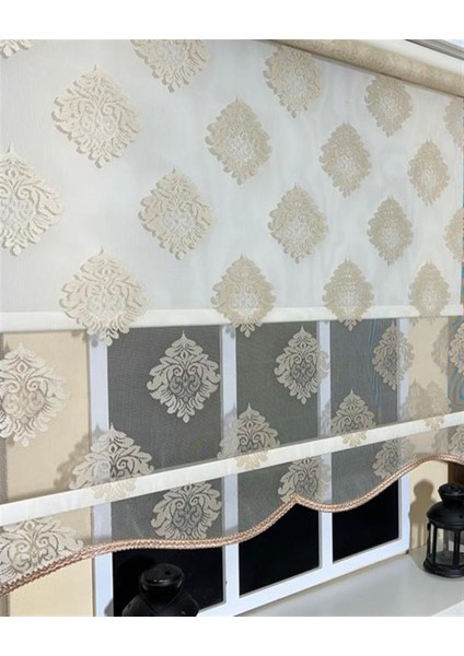 Çift Mekanizmalı Somon Tül Perde ve Ekru Stor Perde STB45239-V106