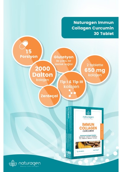 Immun Curcumin Zerdaçal - Beta Glukan - Bitamin A-B6-B12-C-D3-E - Selenyum - Çinko 30'lu Tablet