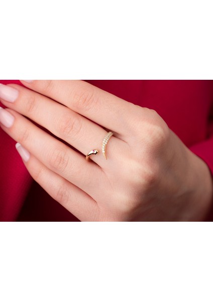 Pembe Gözlü Yılan Yüzük Kadın 14 Ayar Altın