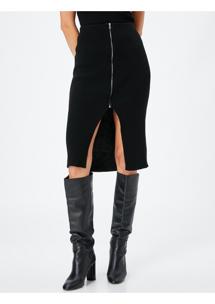 Midi Triko Etek Yırtmaçlı Önden Fermuarlı modelleri