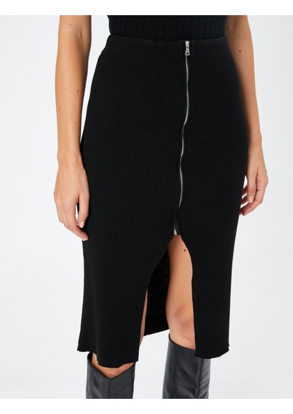 Midi Triko Etek Yırtmaçlı Önden Fermuarlı indirimleri