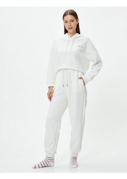 Sweatshirt Pijama Üstü Kapüşonlu Dokulu Slogan Nakışlı