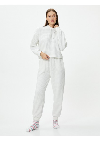 Sweatshirt Pijama Üstü Kapüşonlu Dokulu Slogan Nakışlı fiyatları