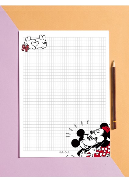 Mickey Minnie Mouse Desenli Kareli Notepad 01 Günlük Planlayıcı Defter To Do List Not Defteri Ajanda