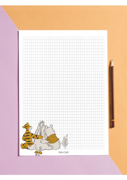 Winnie The Pooh Desenli Kareli Notepad 02 Günlük Planlayıcı Defter To Do List Not Defteri Ajanda