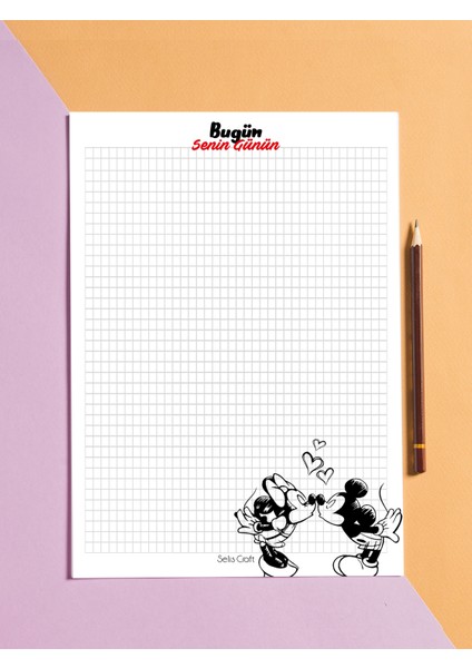 Mickey Minnie Mouse Desenli Kareli Notepad 02 Günlük Planlayıcı Defter To Do List Not Defteri Ajanda