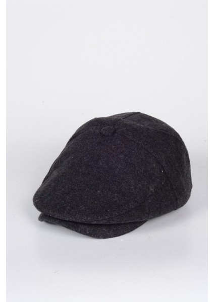Düğmeli Klasik Kasket Antrasit Kasket Kaşe Kışlık Kumaş Şapka