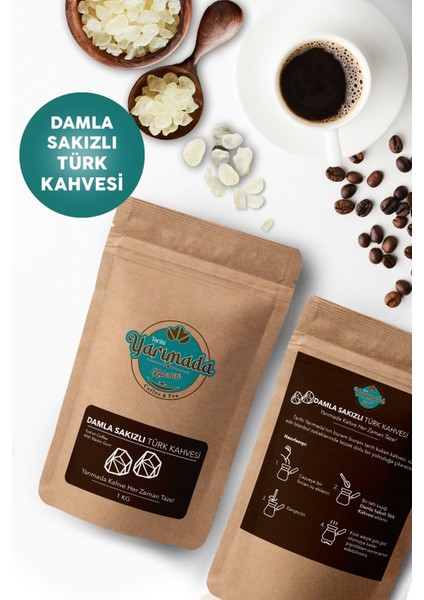 Taze Çekilmiş Orta Kavrulmuş ve Öğütülmüş Damla Sakızlı Türk Kahvesi 1000 gr