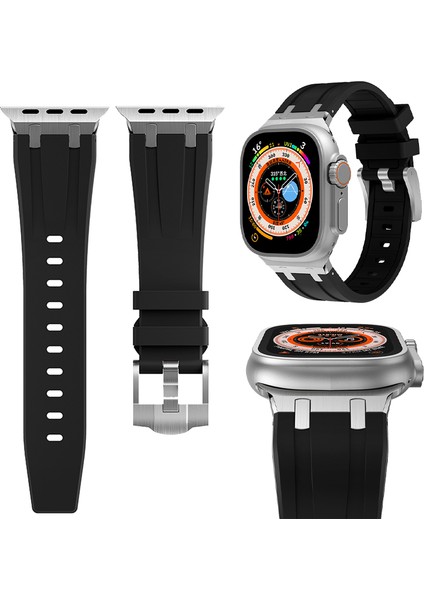 apple Watch 42 44 45 49 mm Kordon Metal Bağlantılı Silikon Kordon 89 1/2/3/4/5/6/se/se2/7/8/9/ultra Luxplus 2025