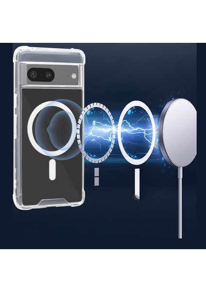 Google Pixel 7 Kablosuz Manyetik Çekim Şeffaf Cep Telefonu Kılıfı (Yurt Dışından)