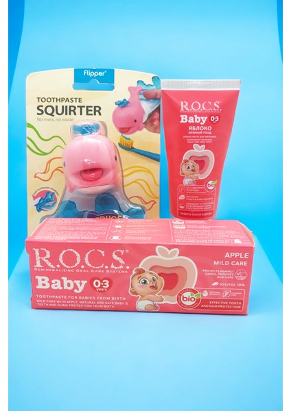 Baby 0-3 Yaş Elma Püresi Diş Macunu 45G ve Diş Macunu Sıkacağı-Pembe Yeni Ambalaj