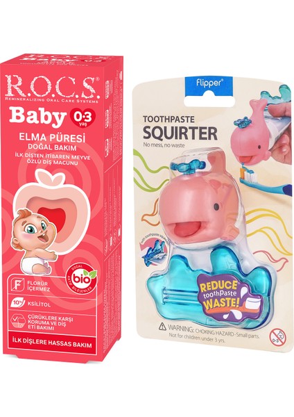 Baby 0-3 Yaş Elma Püresi Diş Macunu 45G ve Diş Macunu Sıkacağı-Pembe Yeni Ambalaj modelleri