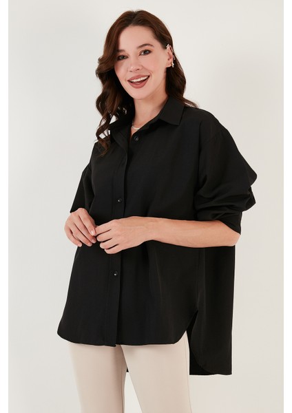 Pamuklu Oversize Dokuma Gömlek Bayan Gömlek 6234760