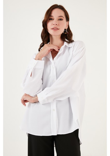 Pamuklu Oversize Dokuma Gömlek Bayan Gömlek 6234760