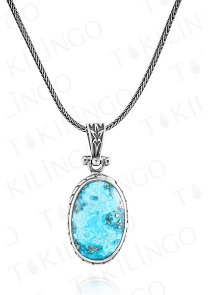 925 Ayar Gümüş Orijinal Turkuaz Firuze Taşlı Büyük Tasarım Erkek Kolye fiyatları