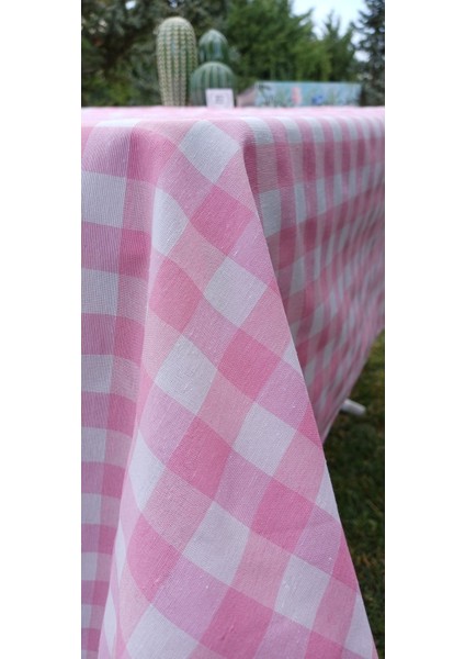 Piti Kareli Pembe Masa Örtüsü, Sofra Bezi, Piknik Örtüsü Pamuk