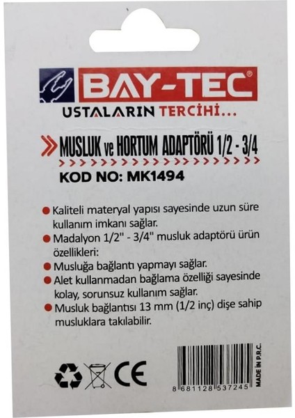 Musluk ve Hortum Adaptörü 1/2-3/4 MK1494 (2 Adet) fırsatları