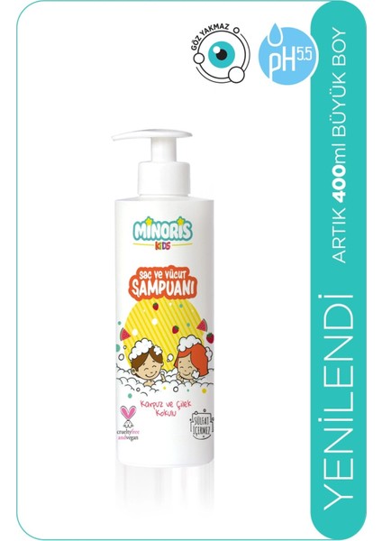 Kids Organik Saç ve Vücut Şampuanı Karpuz Çilek Kokulu 400ml