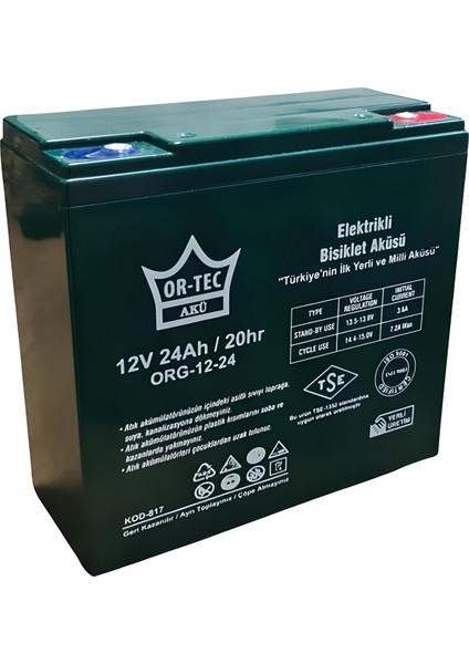 Ortec 12V 22-24 Ah Elektrikli Motosiklet Aküsü 5'li Set