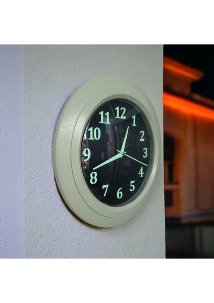 Fosforlu Gece Parlayan Salon Mutfak Ofis Duvar Saati 35 cm Plastik