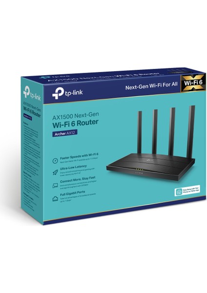 TP-Link Archer AX12, AX1500 Mbps, Fiber Destekli, 4 Gigabit LAN Portları, WPA3,  Oyun için İdeal Xbox/PS/Steam ve 4K, Gigabit Dual-Band Wi-Fi 6  Router