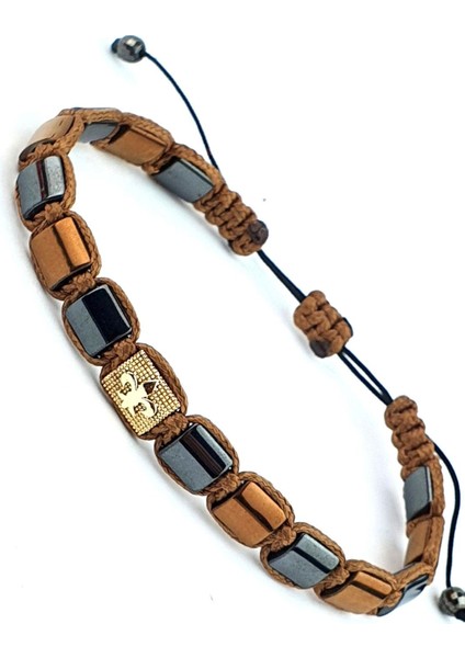 Hematit Taşlı Çelik Araparçalı El Işi Tasarım Doğal Taş Bileklik