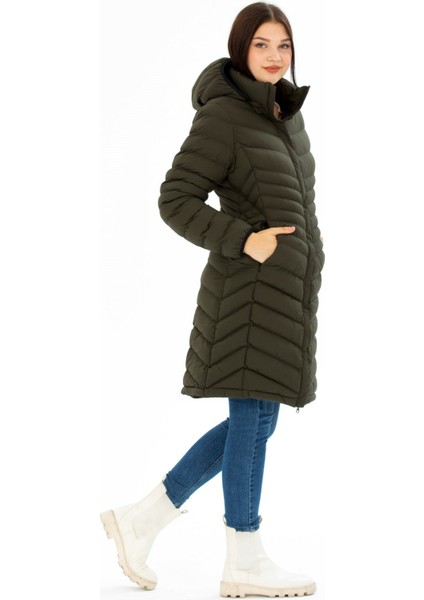 Kadın Uzun Çıkarılabilir Kapşonlu Dolgulu Su Itici Şişme Mont 8642