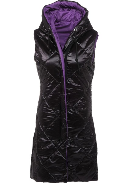 Kadın Uzun Sabit Kapşonlu Dolgulu Çift Taraflı Kapitone Elyaflı Yelek 8649 fırsatları