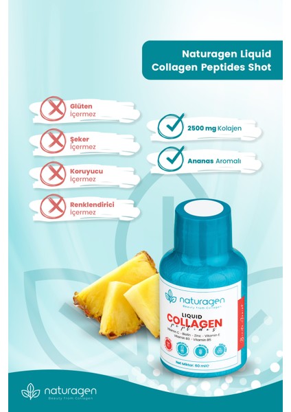 Ananas Aromalı Likit Collagen Shot 60 ml 1 Adet Şişe Tip 1 & Tip3 Hidrolize Sıvı Collagen