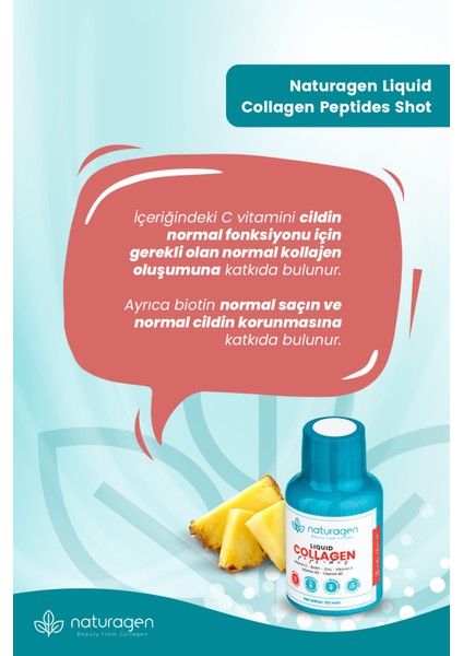 Ananas Aromalı Likit Collagen Shot 60 ml 1 Adet Şişe Tip 1 & Tip3 Hidrolize Sıvı Collagen