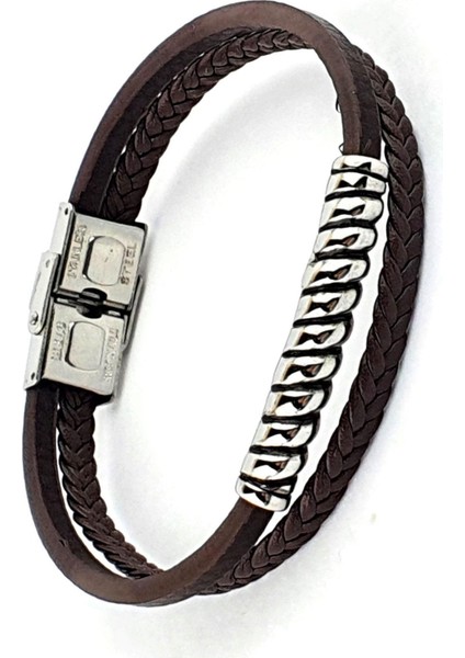 Çelik Detaylı Kahve Rengi Deri Erkek Bileklik fiyatları