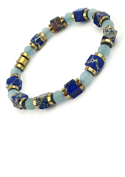 Lapis Lazuli Hematit ve Kuvars Taşlı Tasarım Doğal Taş Erkek Bileklik