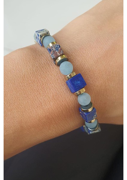 Lapis Lazuli Hematit ve Kuvars Taşlı Tasarım Doğal Taş Erkek Bileklik fiyatları