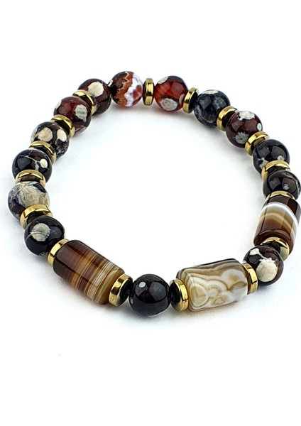 Akik Ve Hematit Taşlı Tasarım Doğal Taş Bileklik