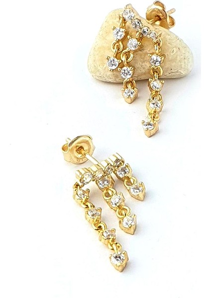 Zirkon Taş Detaylı 925AYAR Gümüş Üzerine Altın Kaplama Luxry Tasarım Trend Sallantılı Küpe fiyatları