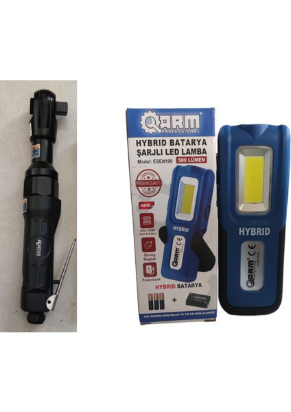 1/2 Havalı Cırcır Kolu Lokma Cırcır Kolu Arm 500 Lümen Hybrıd Şarjlı Mıknatıslı LED Lamba