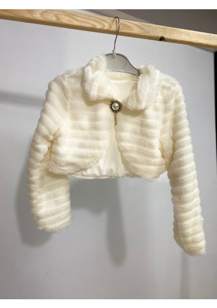 Kürklü Çizgili Kız Bolero Beyaz fiyatları