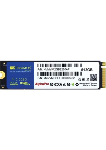 512 GB Twınmos M.2 Pcıe Nvme 3600/3250 NVME512GB2280AP