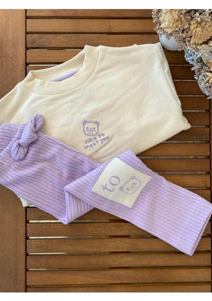 Babyaden 2 Iplik Dokuma Nakışlı Şardonsuz Taytlı Kız Çocuk Takım