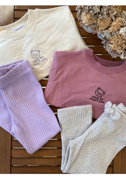 Babyaden 2 Iplik Dokuma Nakışlı Şardonsuz Taytlı Kız Çocuk Takım fırsatları