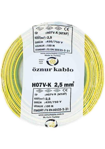 Kablo 2,5 Nyaf Hf Sarı Yeşil