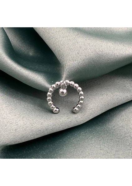Sallantılı Burgu Rhodium Kaplama Kadın Gümüş Kıkırdak Küpe