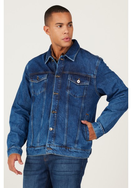 Erkek Lacivert Standart Fit Normal Kesim %100 Pamuk Denim Jean Ceket modelleri
