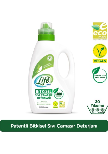 Life by Fakir %100 Bitkisel Bazlı Vegan Sıvı Çamaşır Deterjanı 1500 ml (30 Yıkama)(Renkli ve Beyazlar İçin)