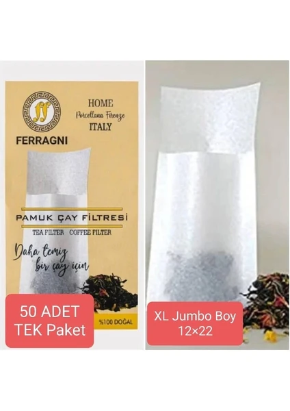 FERRAGNI Home Porcellana Firenze Çay Demleme Poşeti (Çay Filtresi)  Xl Jumbo Boy  Tek Paket  (50 Adet)