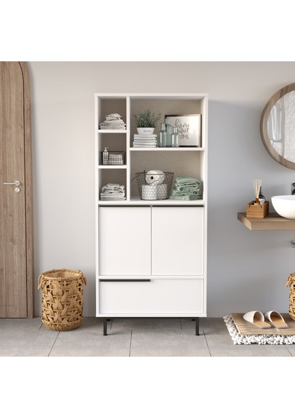 Ocean Banyo Dolabı Çok Amaçlı Dolap 3 Kapaklı Metal Ayaklı Beyaz ON9C-W