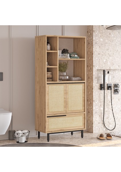 Ocean Banyo Dolabı Çok Amaçlı Dolap 3 Kapaklı Metal Ayaklı Uv Baskı Sepet-Jüt ON9C-SU fiyatları