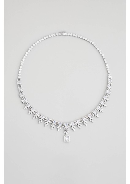 Romantik Aşk 18 Ayar Beyaz Altın Kaplama Gümüş Gerdanlık