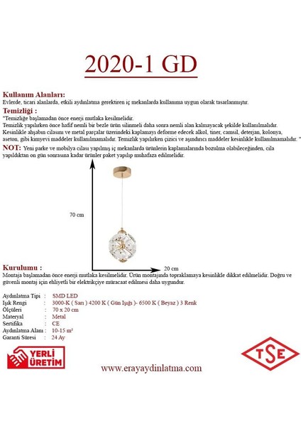 2020-1 Gd Tekli Sarkıt LED Avize