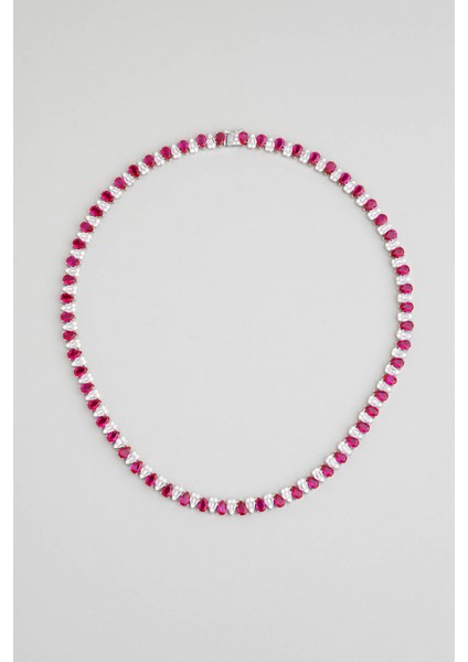 Yakut Gecesi 18 Ayar Beyaz Altın Kaplama 45 cm Gümüş Gerdanlık